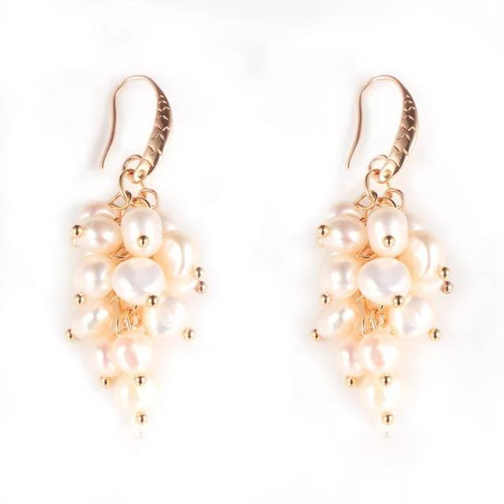 Genuine Freshwater Pearl Designer Cluster Dangle Drop Earrings-0